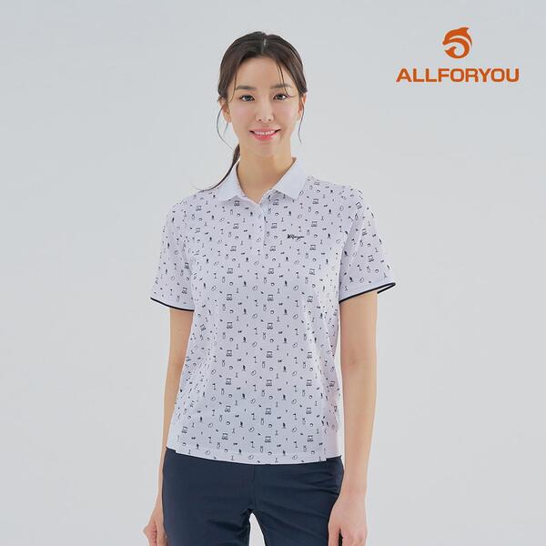 [올포유] [모델착장] 23SS 여성 전판 프린트 카라 반팔 티셔츠 AWTPM4181-100_G