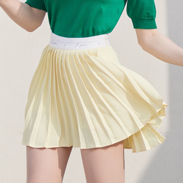 [JJA] 제이제인 언발 쉬폰 플리츠 스커트 Unbalanced Chiffon Pleats Skirt (Lemon) J197SK01LM
